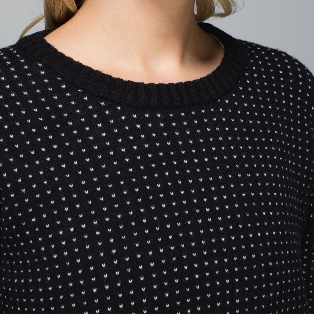 Lululemon Merino Wool Yogi Crew Sweater Zip Sides Knit Black White $118 Size 6/8